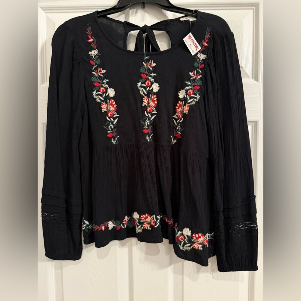 Embroidered Black Women's Top